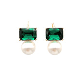 Maggie Green Rectangular Crystal with Faux Pearl Earrings